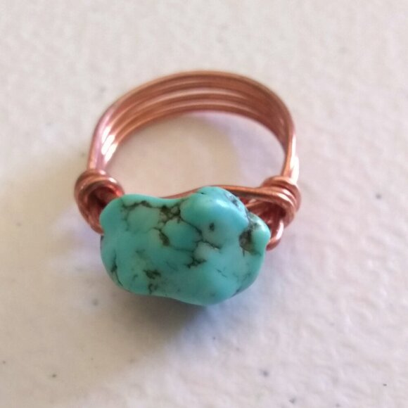 Size 8 ~ Modern Mystic Western Chic ~ Copper & Turquoise Magnesite Nugget Ring - Picture 3 of 13